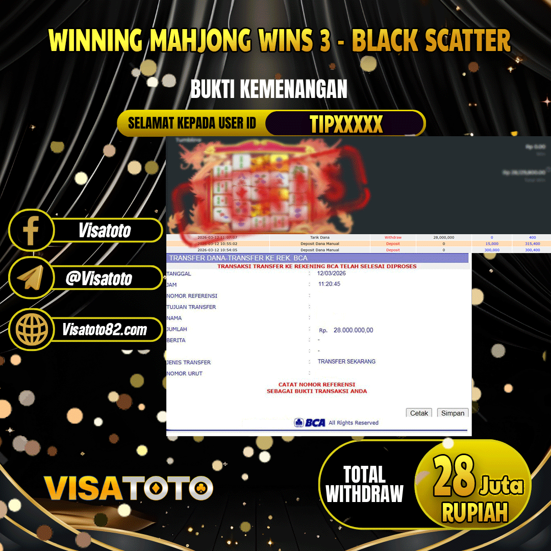 VISATOTO JACKPOT SLOT MAHJONG WINS 3 - BLACK SCATTER RP.28.000.000,- LUNAS USER ID TIP***