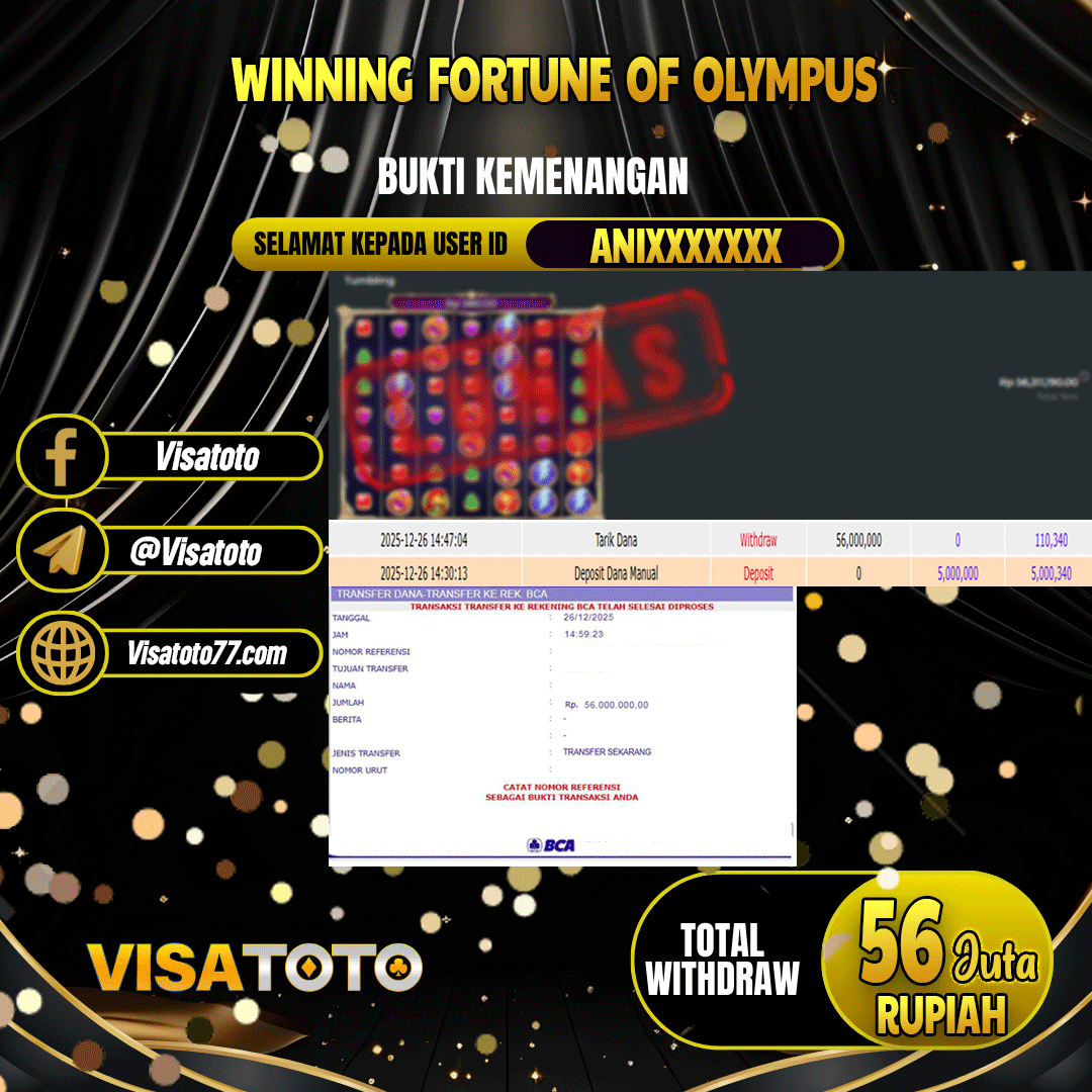 VISATOTO JACKPOT SLOT FORTUNE OF OLYMPUS RP.56.000.000,- LUNAS USER ID  ANI***