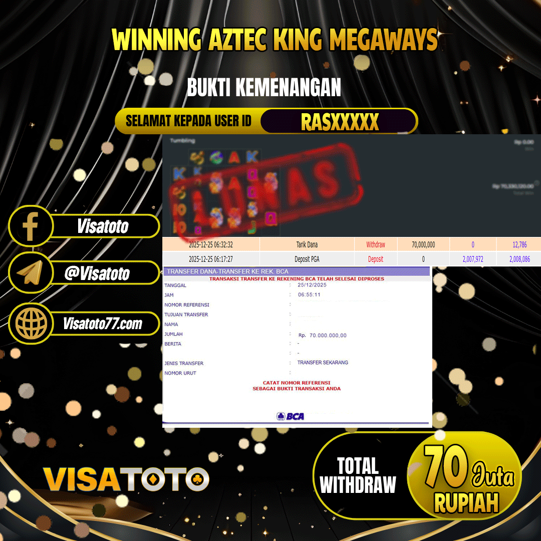 VISATOTO JACKPOT SLOT AZTEC KING MEGAWAYS RP.70.000.000,- LUNAS USER ID RAS***
