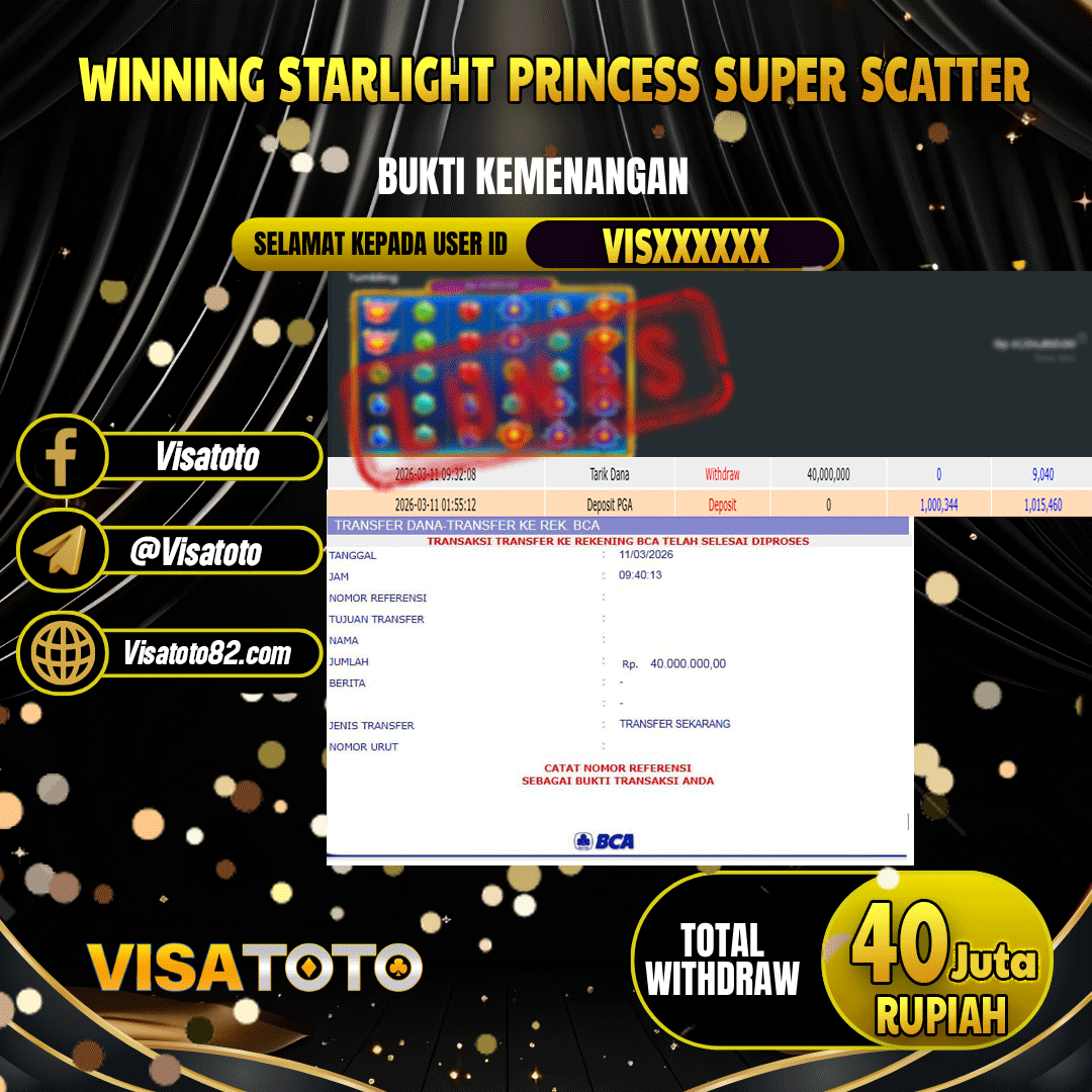 VISATOTO JACKPOT SLOT STARLIGHT PRINCESS SUPER SCATTER RP.40.000.000,- LUNAS USER ID VIS***
