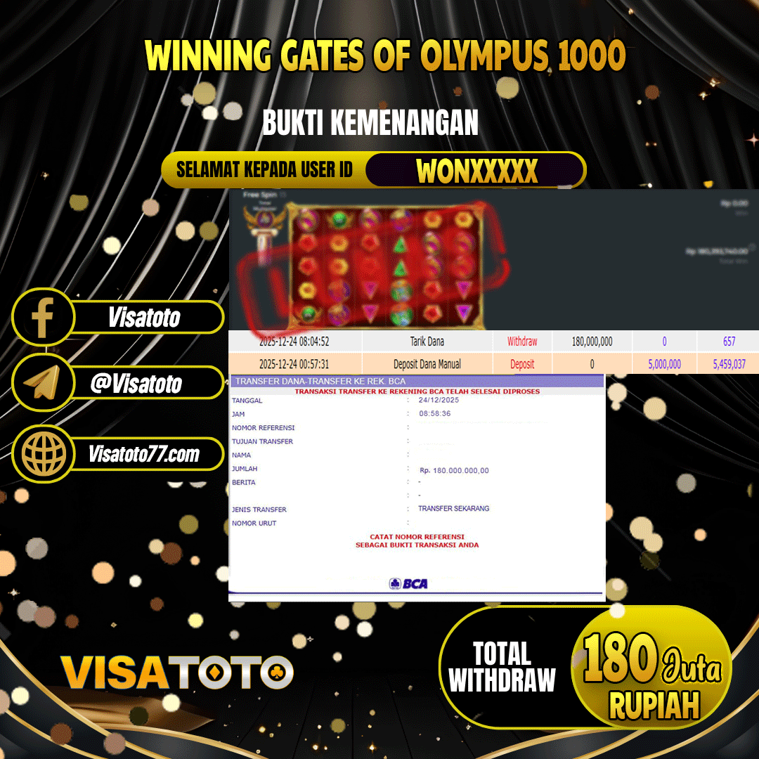 VISATOTO JACKPOT SLOT GATES OF OLYMPUUS 1000 RP.180.000.000,- LUNAS USER ID WON***